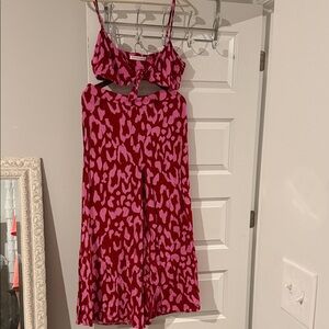 RUSTTYDUSTTY Red & Pink Leopard Print 2 piece set Crop Top Flowy Pants XL
